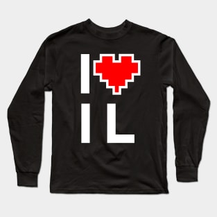 I Love IL - Pixel heart for Illinois gamer Long Sleeve T-Shirt